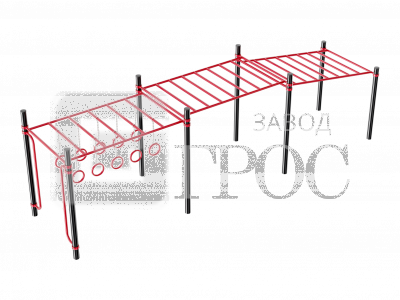 Рукоход с изменением высоты и возможностью использования дополнительных аксессуаров (подвижные кольца) длиной 6 м, со вспомогательными рукоятками - для инвалидов и лиц с ограниченными возможностями здоровья. - фотография для сайта о Кирове